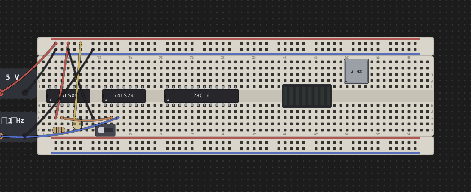 Chips and discretes placed on a breadboard