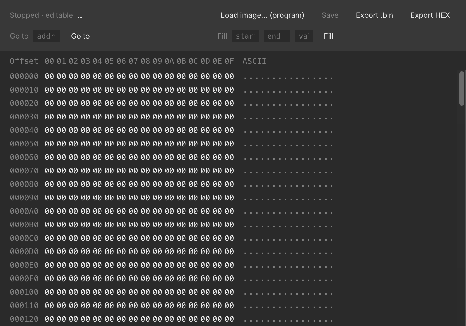 The memory inspector showing a ROM's contents