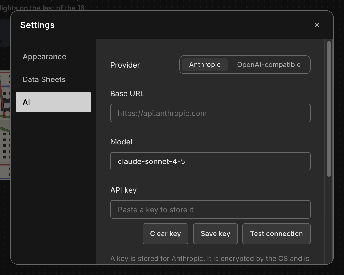 The AI tab of the Settings dialog