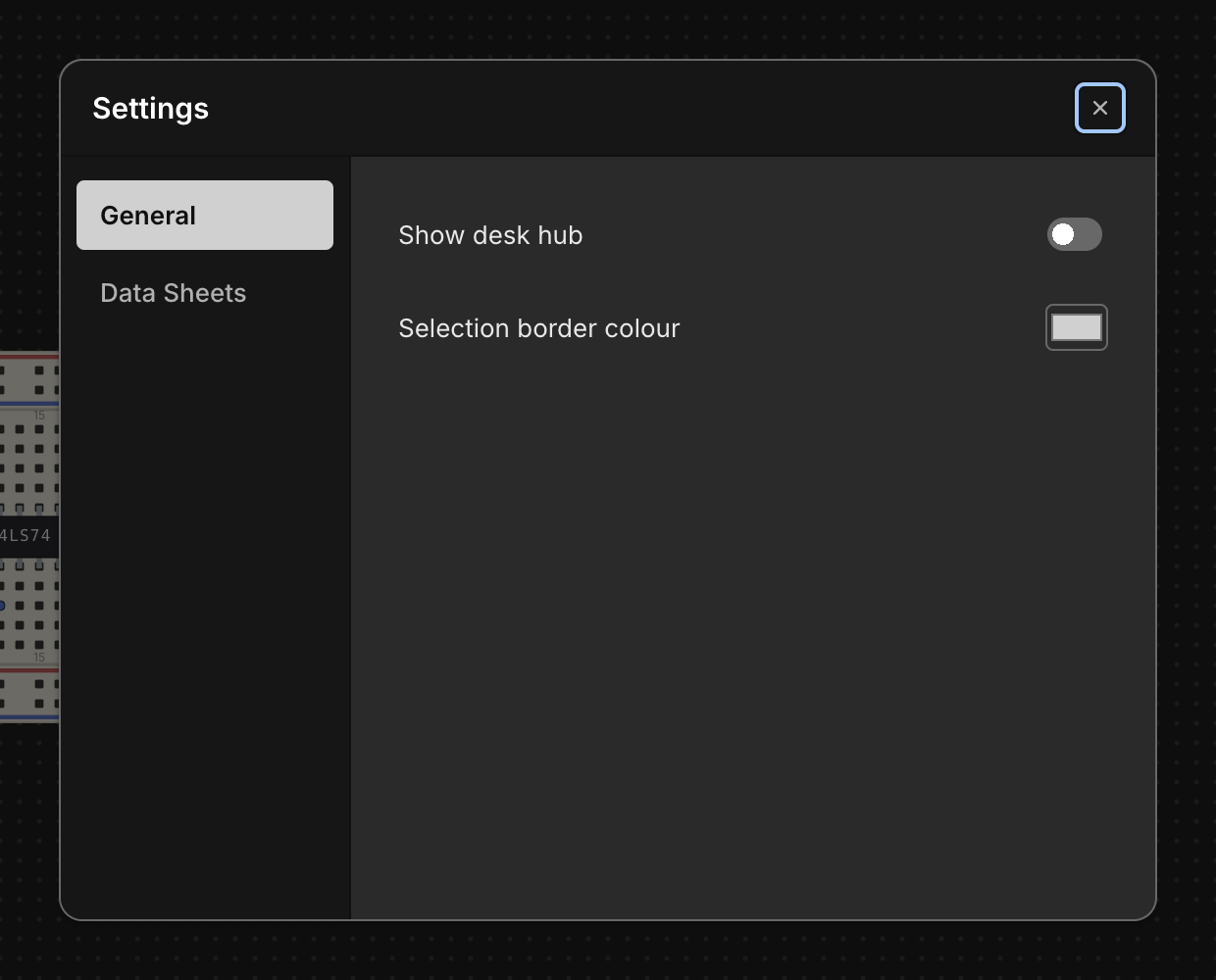 The Settings dialog